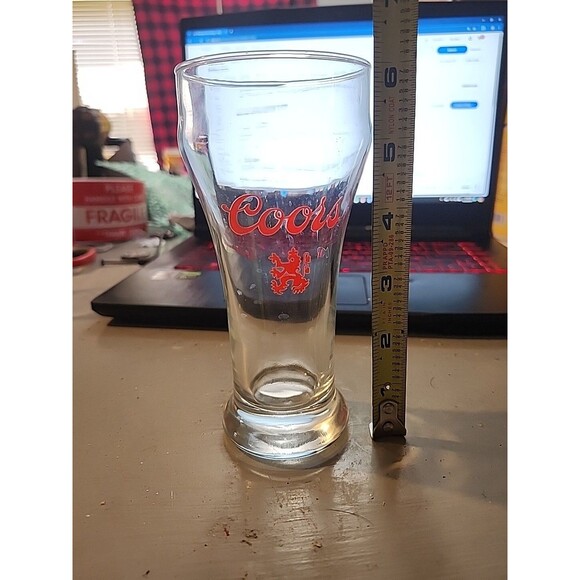 Vintage Coors Pilsner Glass Red Logo Lion Crest Beer Barware Collectible - Picture 7 of 8
